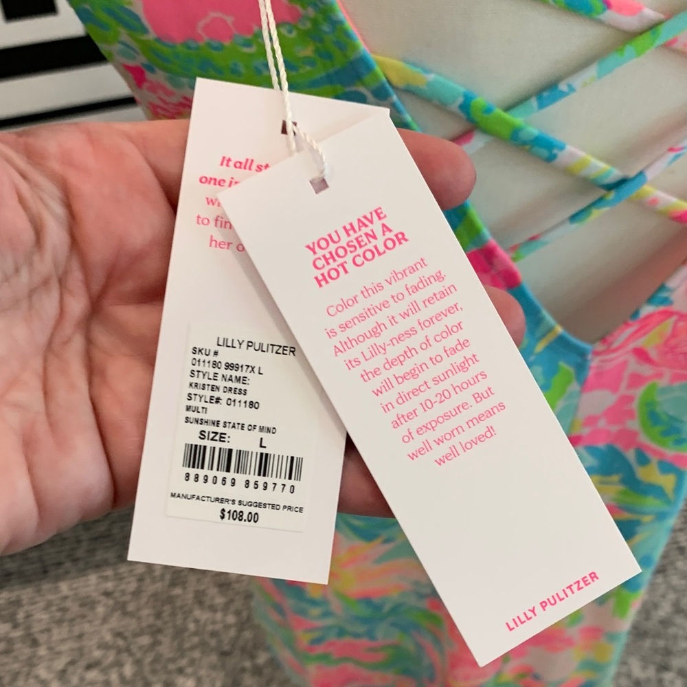 NWT. Lilly Pulitzer Sleeveless Tropical Floral Shift Dress in Neon Pink & Aqua - Picture 4 of 5